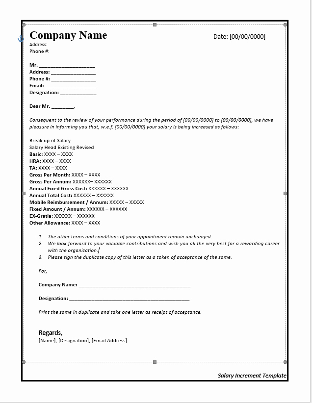 Salary Increase Letter Template From Employer to Employee