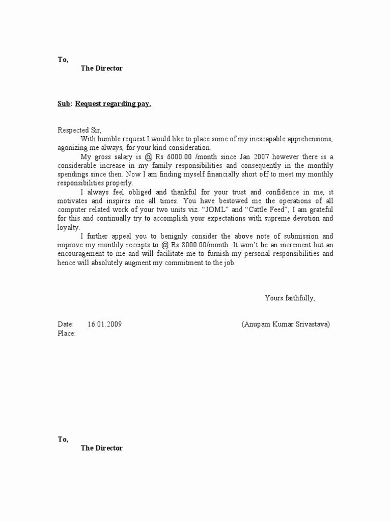 Salary Increment Request Letter Sample Doc