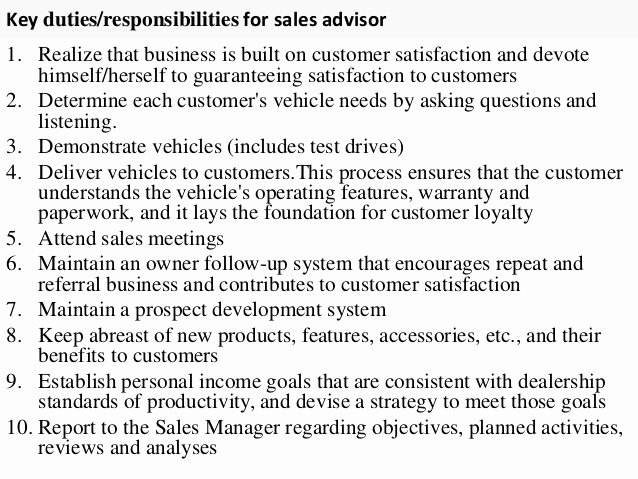 Sales Advisor Job Description