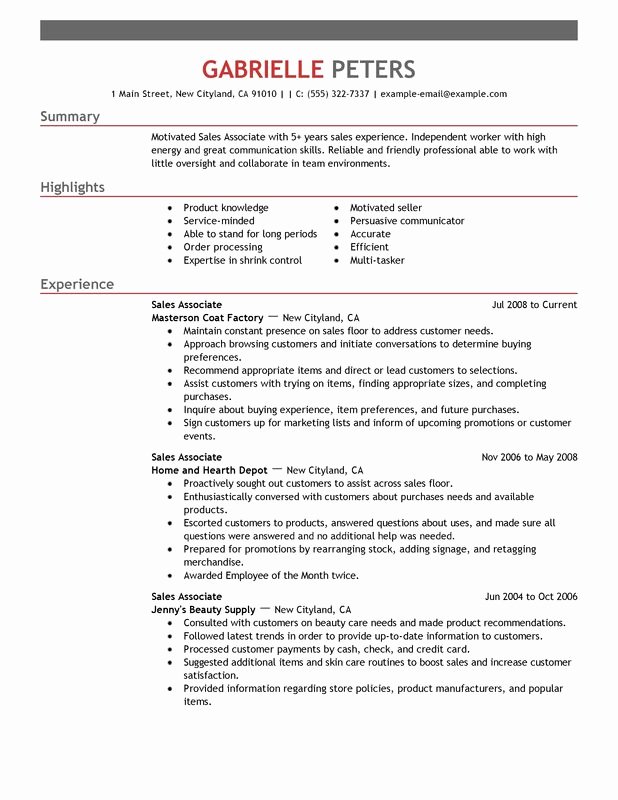 Sales associate Resume Sample and Resume for A Sales