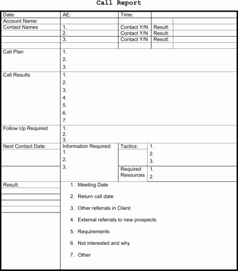 Sales Call Report Template Templates&amp;forms