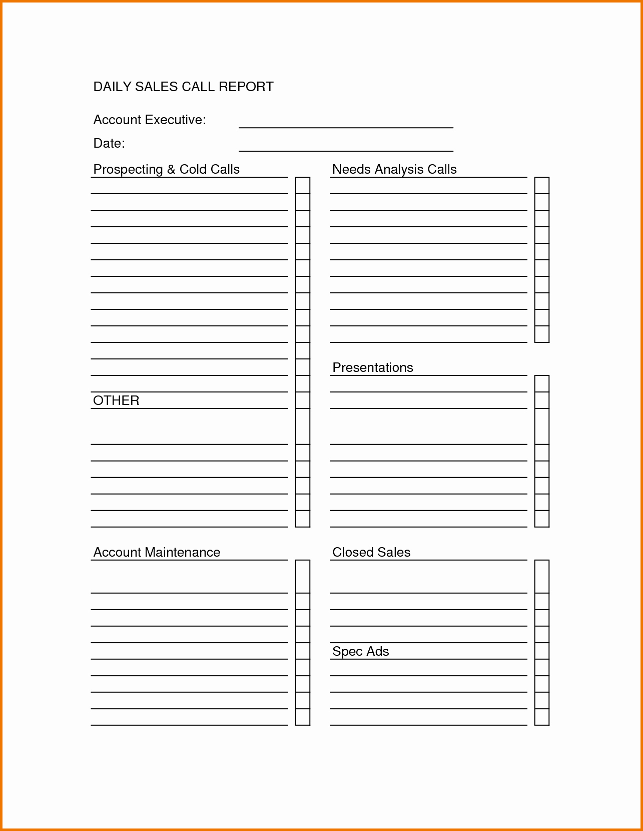 Sales Call Sheet Template Sales Call Report Sheet