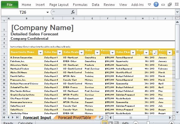 Sales forecast Template for Excel