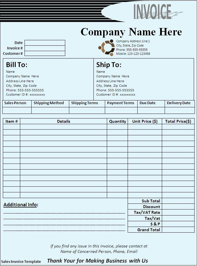 Sales Invoice Template Word