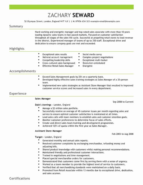 Sales Manager Cv Template