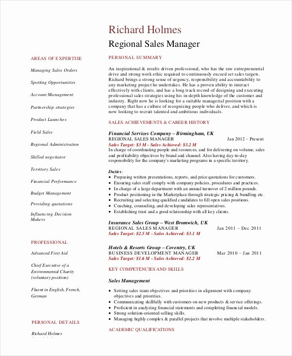 Sales Manager Resume Template 7 Free Word Pdf