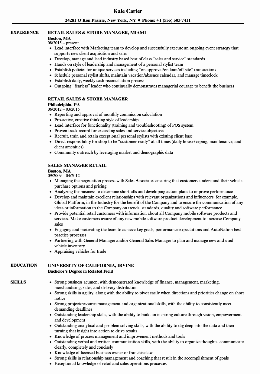 Sales Manager Retail Resume Samples