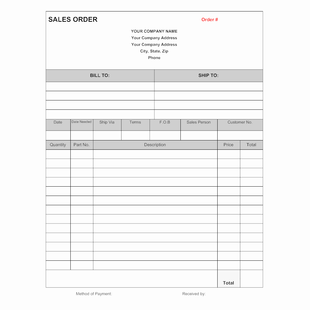 Sales order form