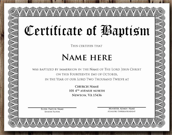 Sample Baptism Certificate Template