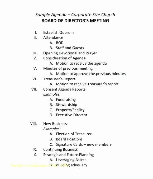 Sample Board Meeting Agenda