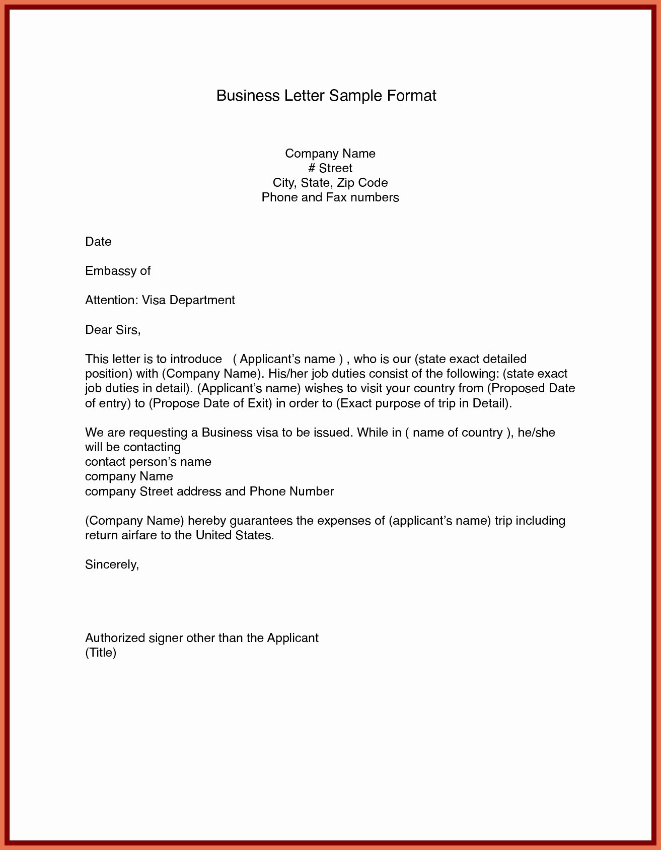 Sample Business Letter format