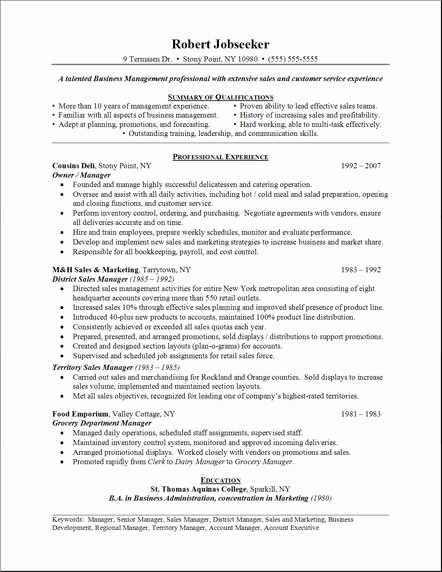Sample Business Management Resume Examples Proven Ability