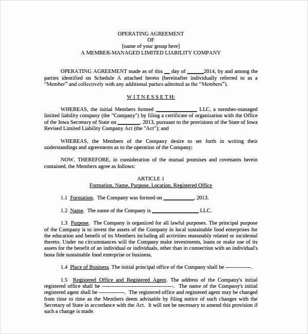 Sample Business Operating Agreement 7 Free Documents