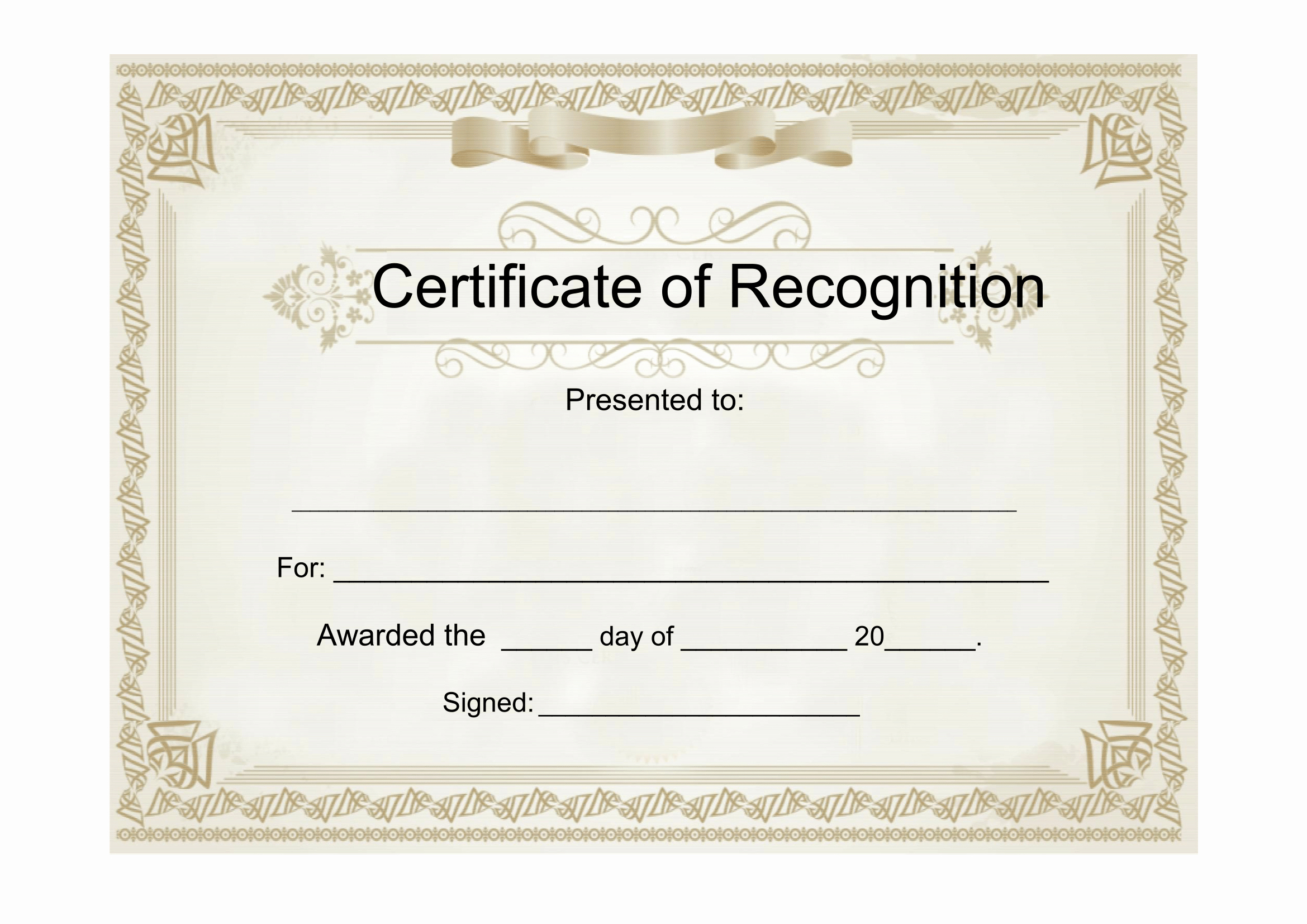 Sample Certificate Of Recognition Free Download Template