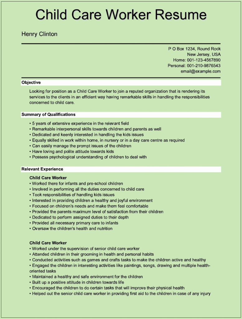 child care worker resume