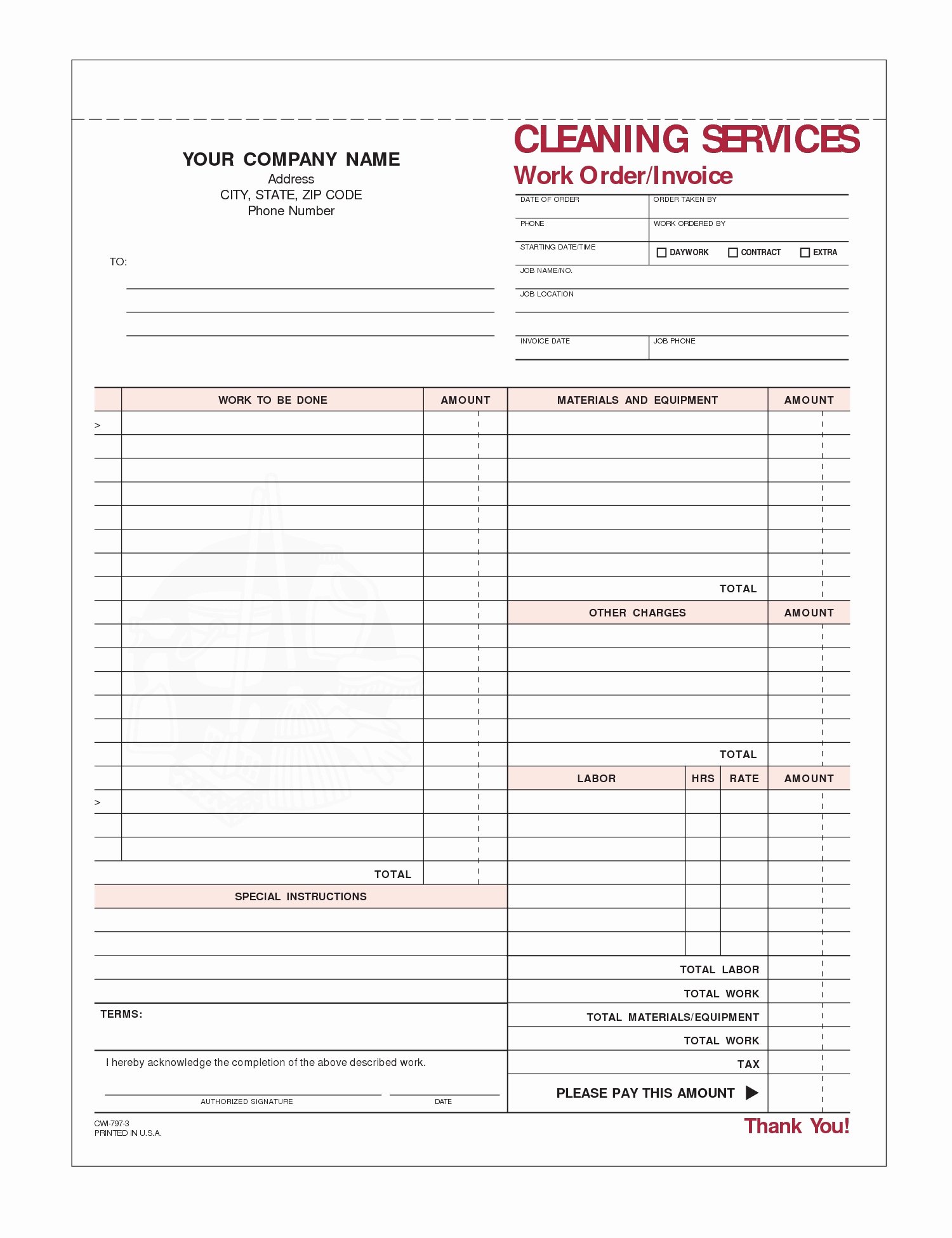 Sample Cleaning Invoice Invoice Template Ideas