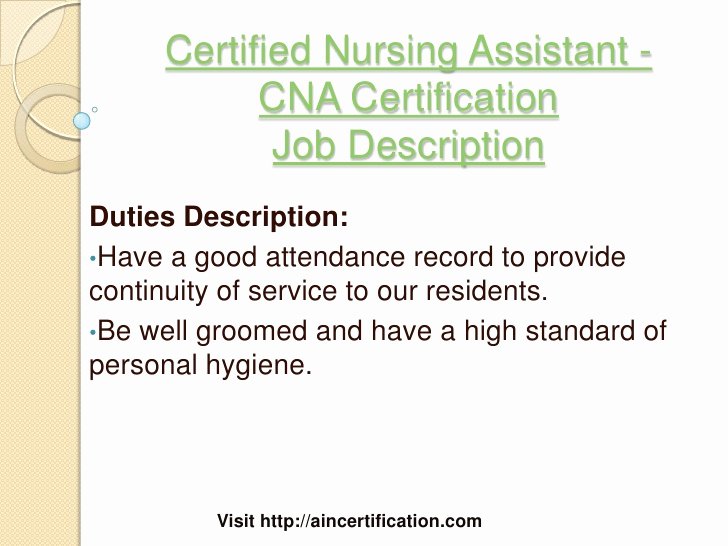 Sample Cna Certified Nursing assistant Job Description