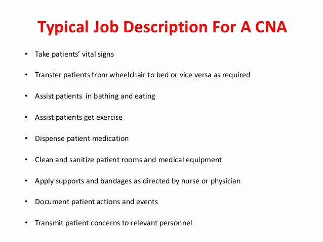 Sample Cna Certified Nursing assistant Job Description