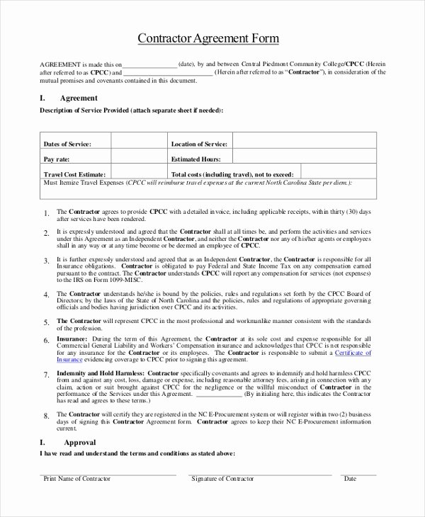 Sample Contractor Agreement form 9 Free Documents In