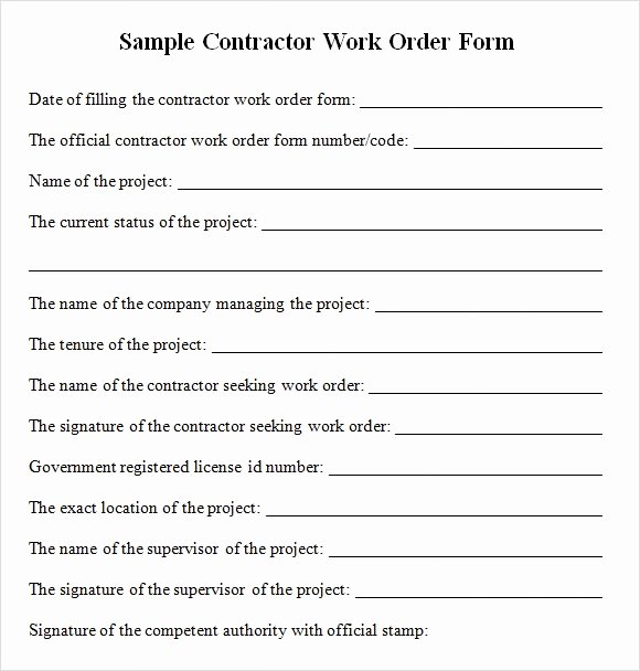 Sample Contractor Work order forms