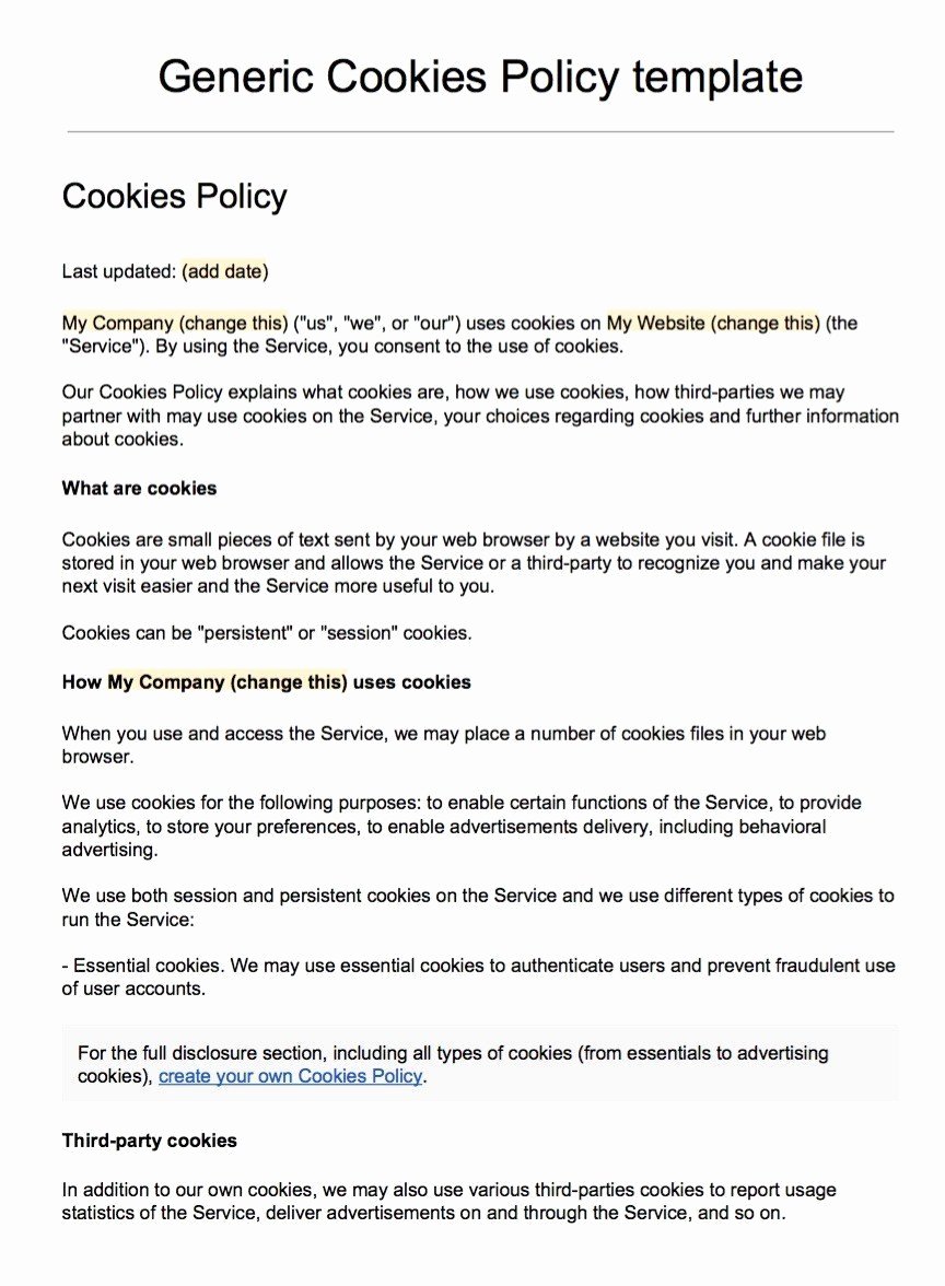 Sample Cookies Policy Template Termsfeed