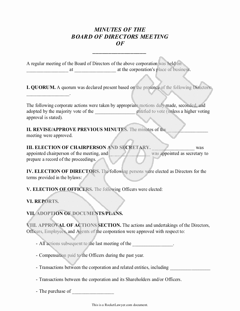 Sample Corporate Minutes form Template