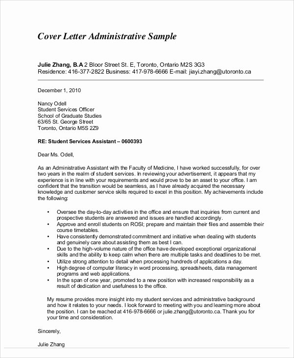 Sample Cover Letter Administrative assistant Healthcare