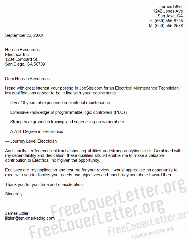 Sample Cover Letter for Aircraft Maintenance Engineer