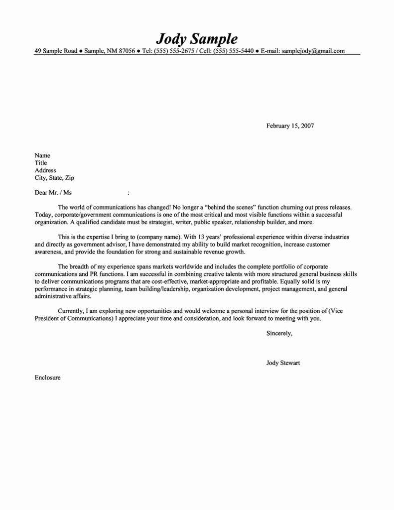 Sample Cover Letter for Resume