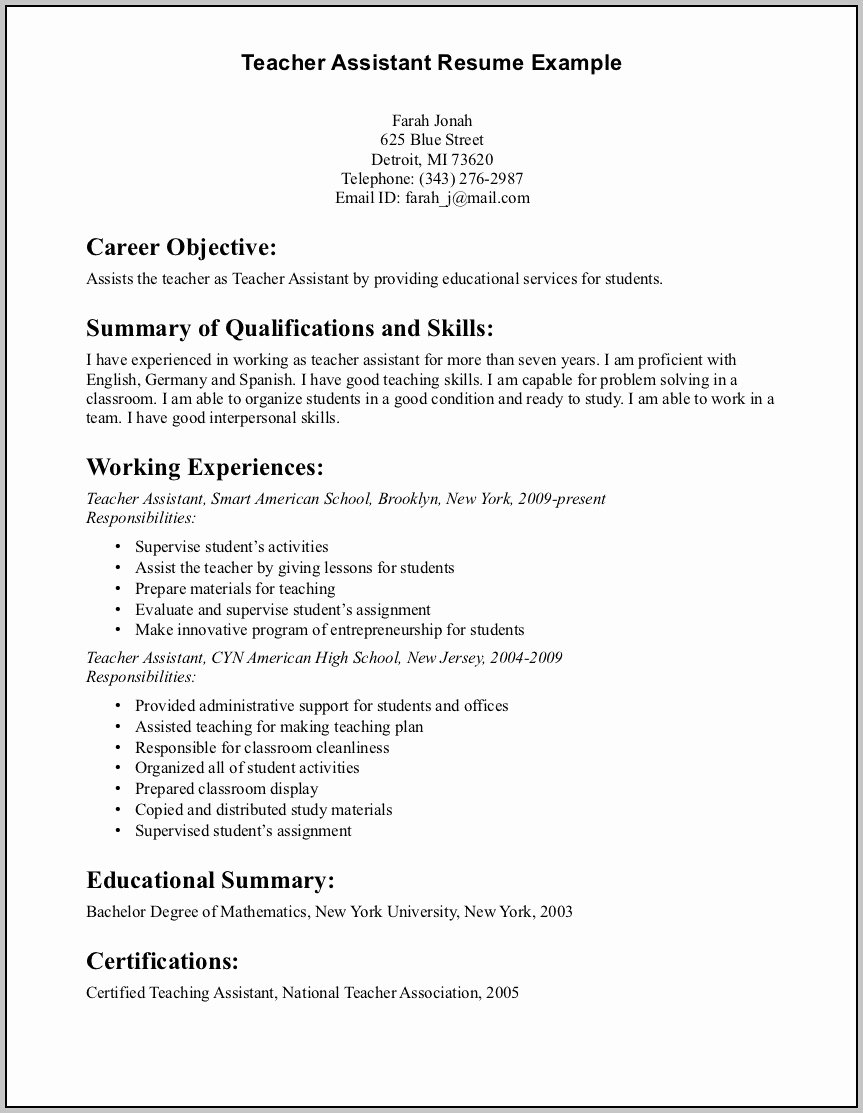 Sample Cover Letter for Teaching assistant Job Cover