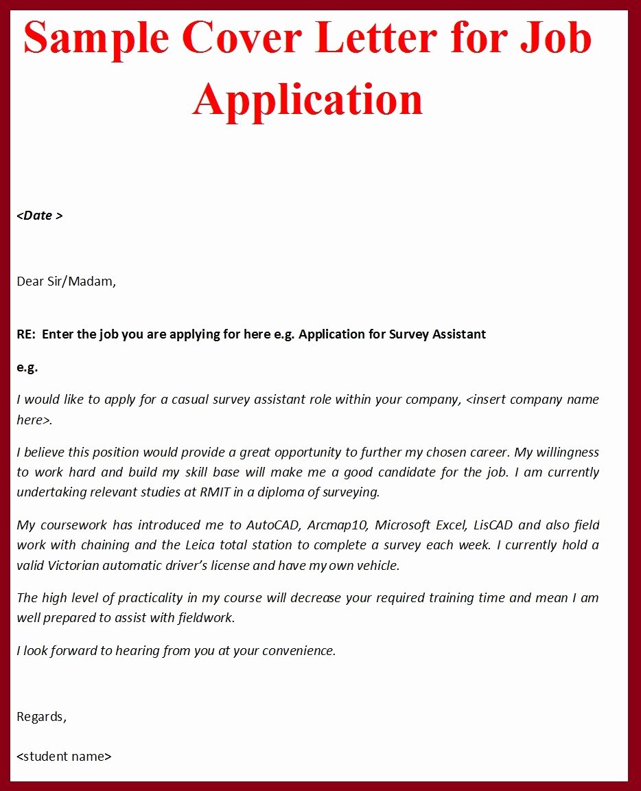 Sample Cover Letter format for Job Application