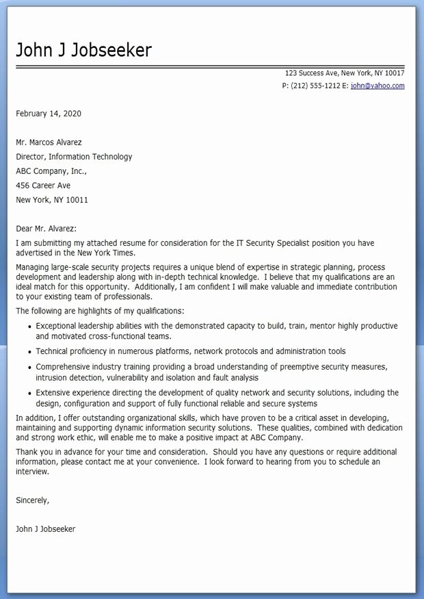 Sample Cover Letter It Professional