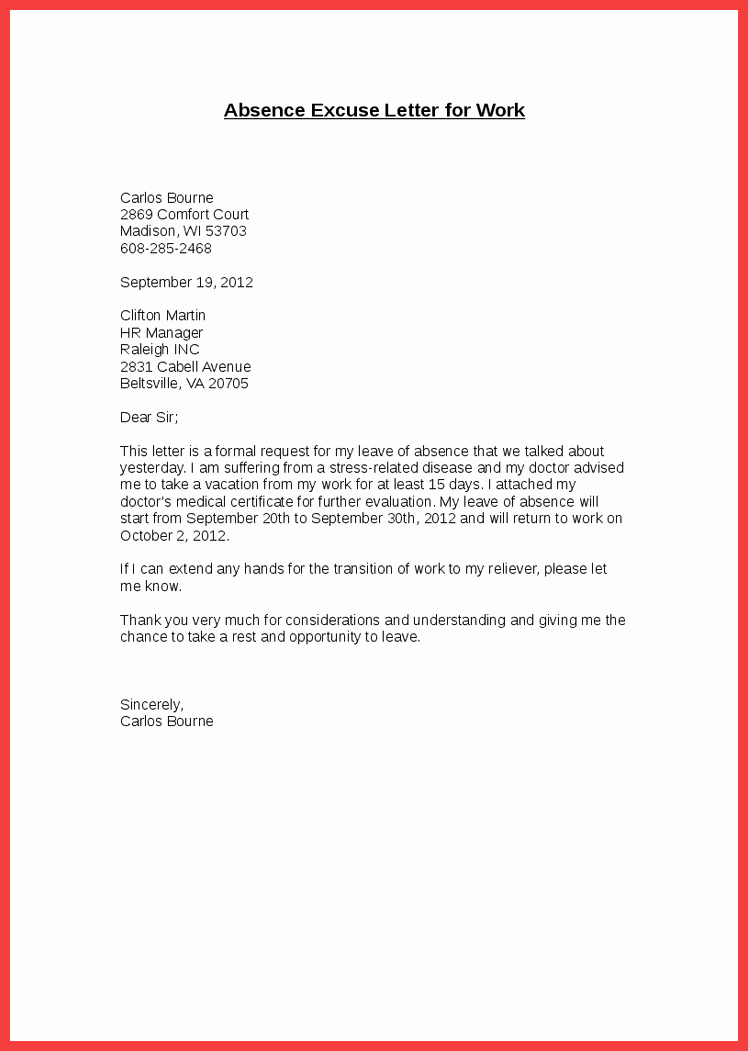 Sample Doctor Excuse Letter