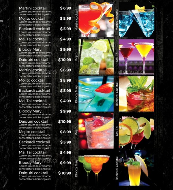 sample drink menu template