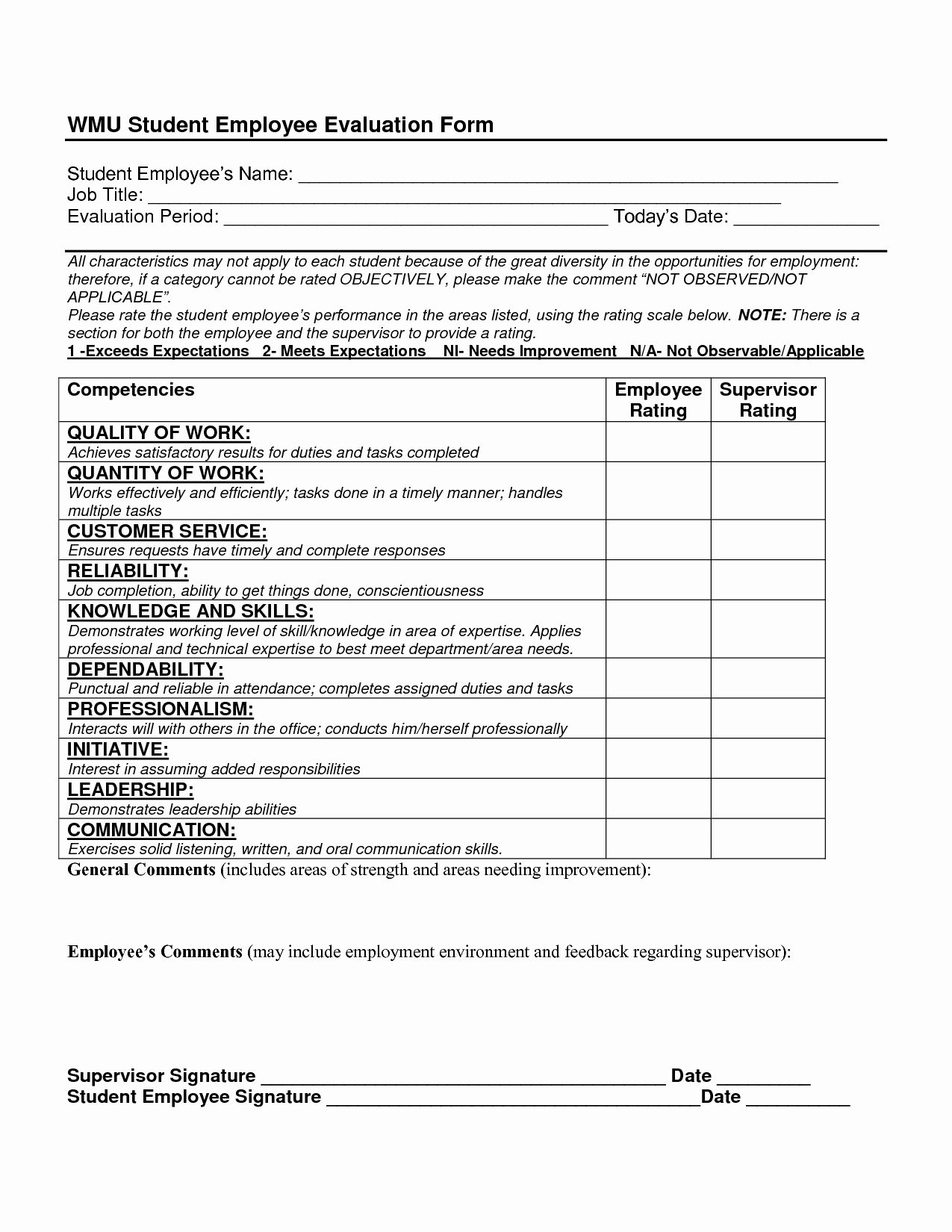 Sample Employee Evaluation forms Laser