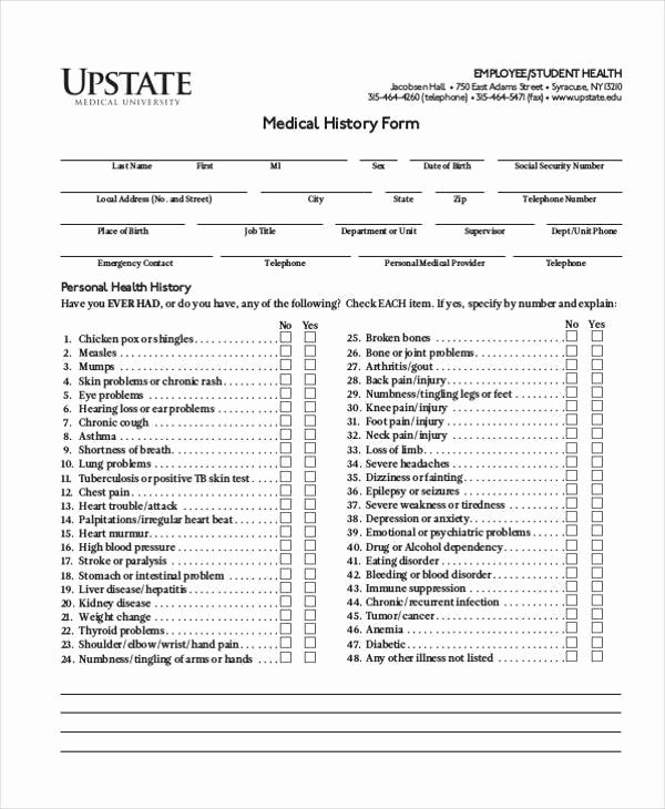 Sample Employee Medical History forms 7 Free Documents