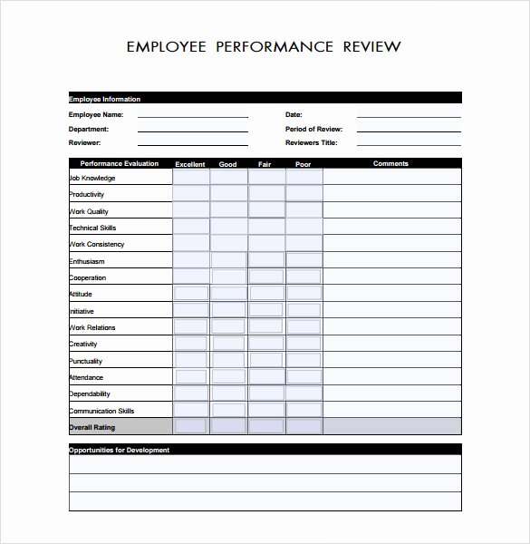 Sample Employee Performance Review Template 8 Documents
