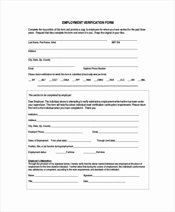 Sample Employment Verification form