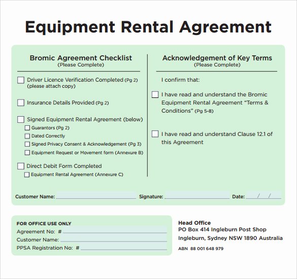 Sample Equipment Rental Agreement Template 9 Free