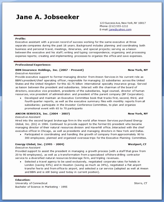 Sample Executive assistant Resume
