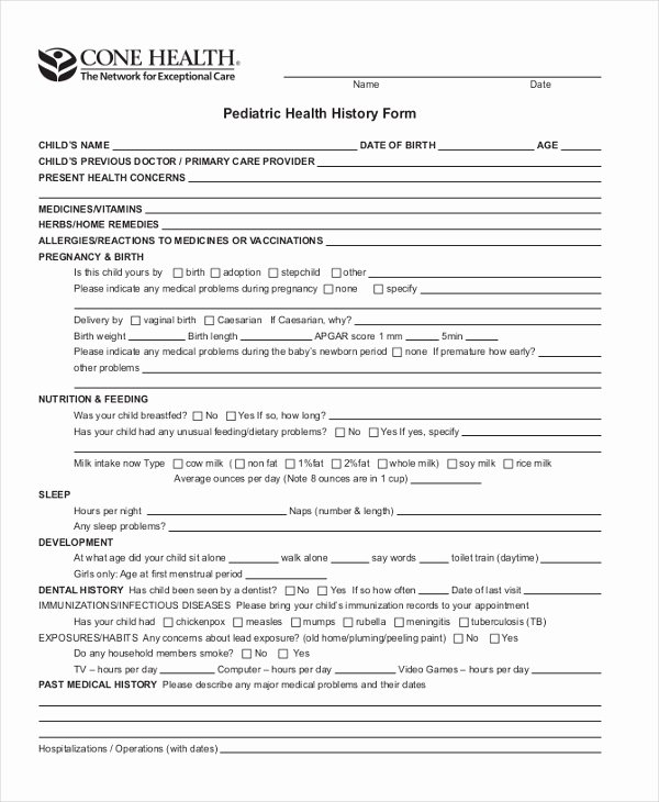 Sample Health History form 10 Free Documents In Pdf