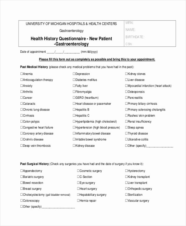 Sample Health Questionnaire form 10 Free Documents In