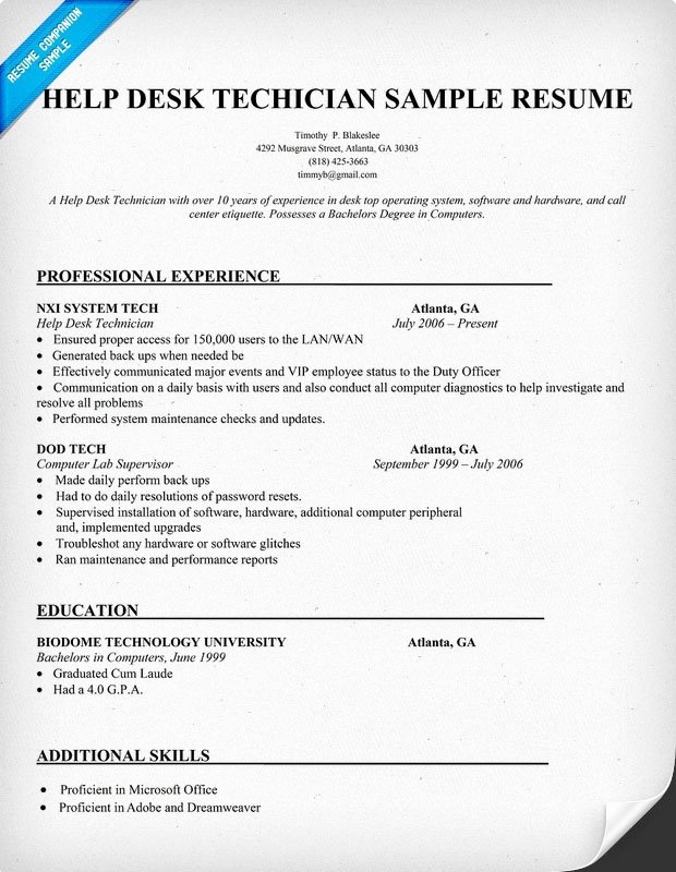 Sample Help Desk Resume