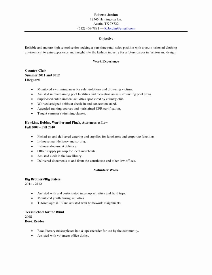 Sample High School Senior Resume