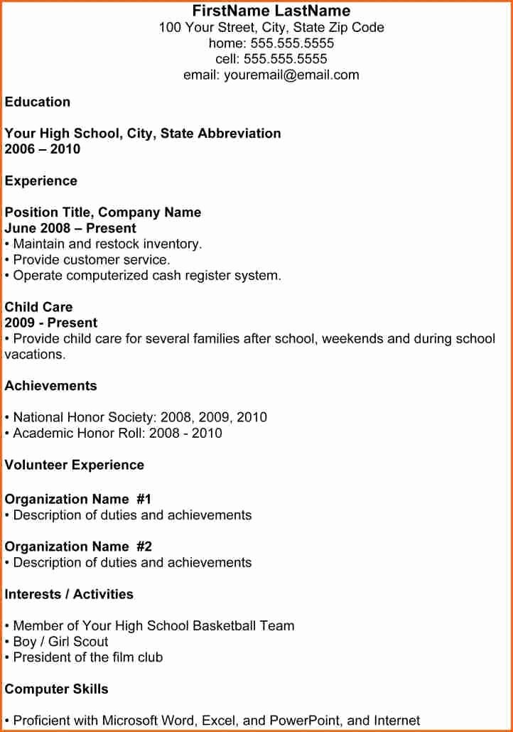 Sample High School Student Resume for College Application