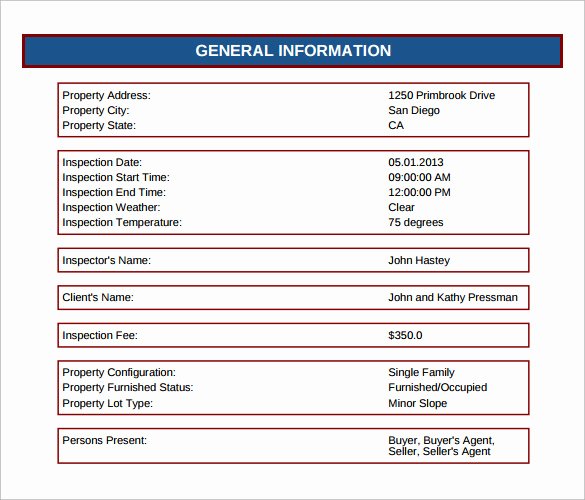 Sample Home Inspection Report Template 11 Free