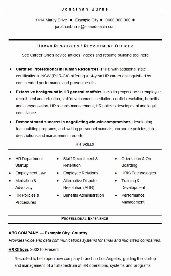 sample hr generalist resume