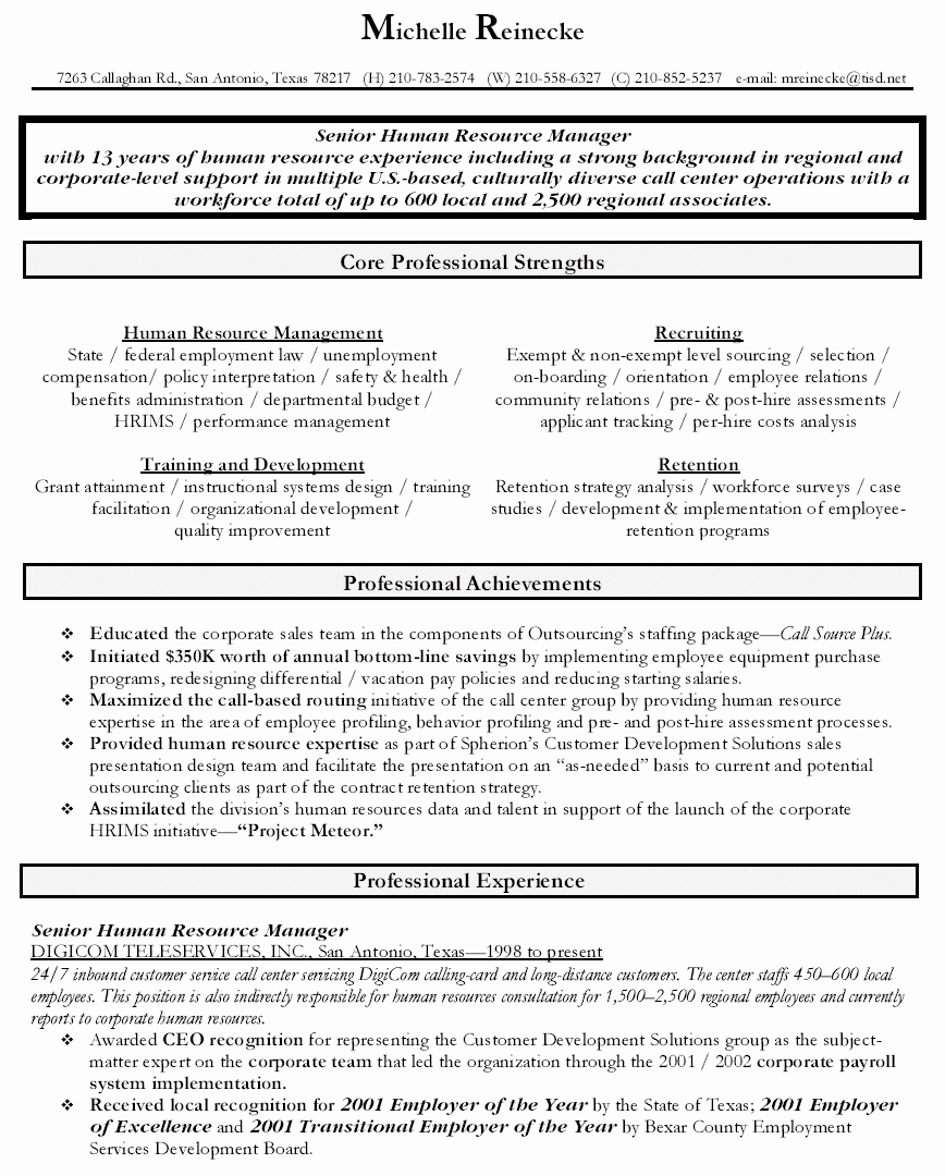 Sample Human Resources Manager Resume
