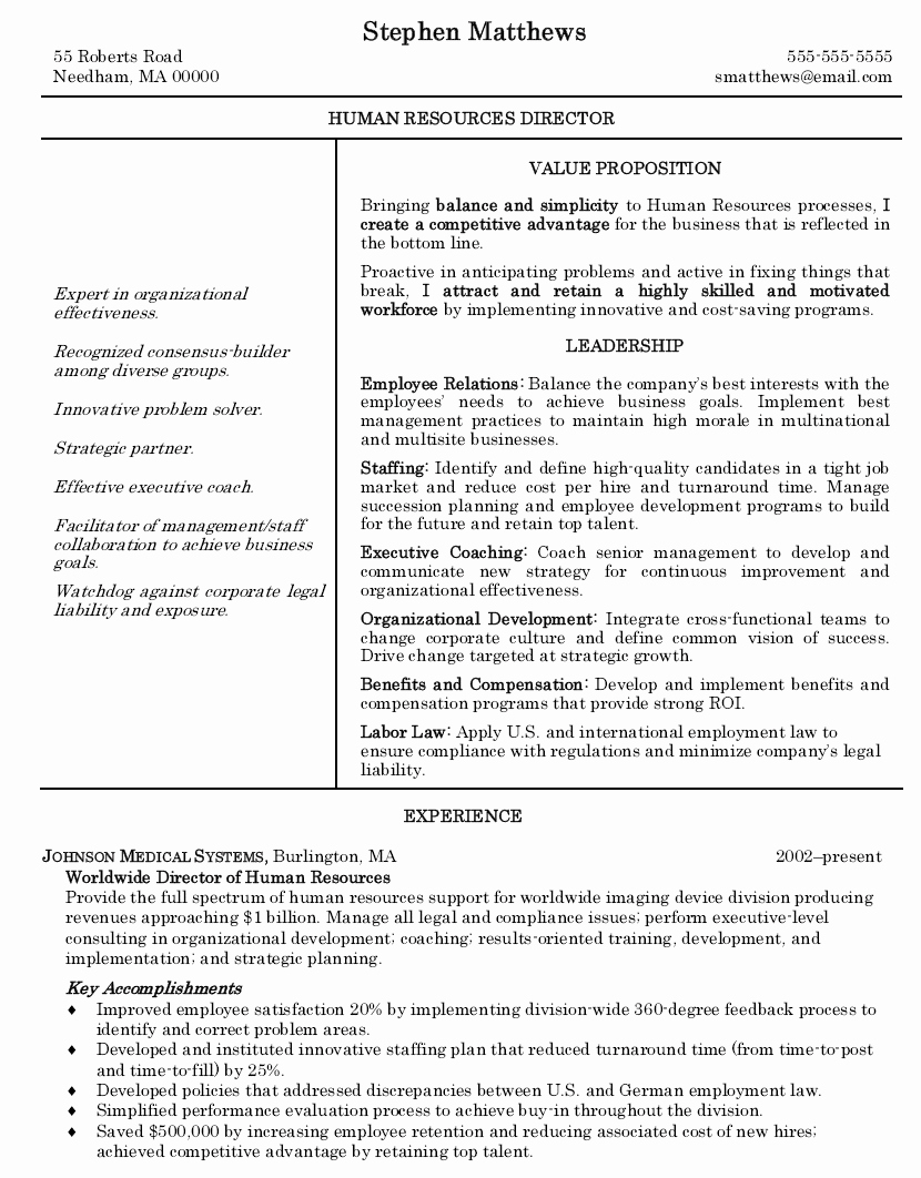 Sample Human Resources Manager Resume