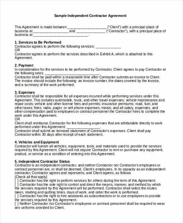 Sample Independent Contractor Agreement form 11 Free